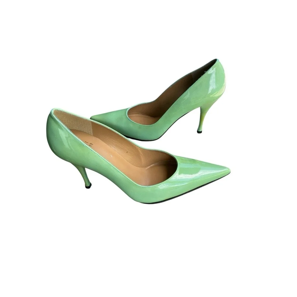 Stuart Weitzman Mint Green Patent Leather Pointed Toe Stiletto Pumps Heels 7M